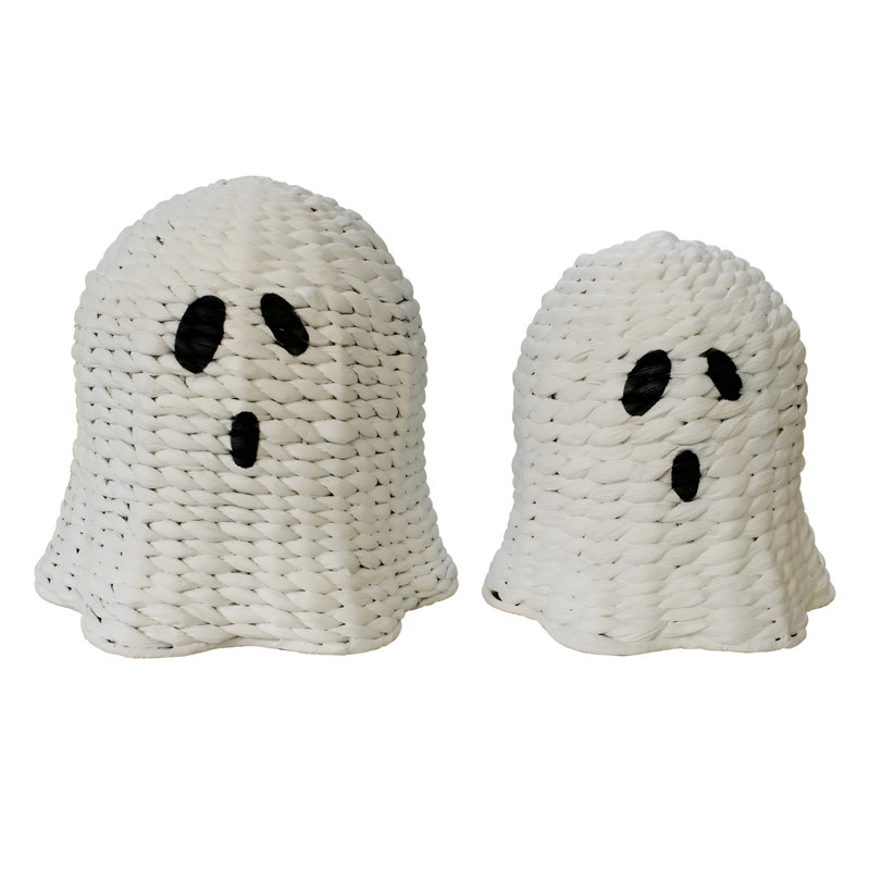 Ensemble de 2 décorations blanches en forme de fantôme tissées à la main - Décoration de table d'Halloween