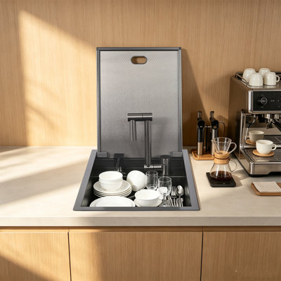 Évier de cuisine pour véhicule récréatif avec robinet pliant et distributeur de savon