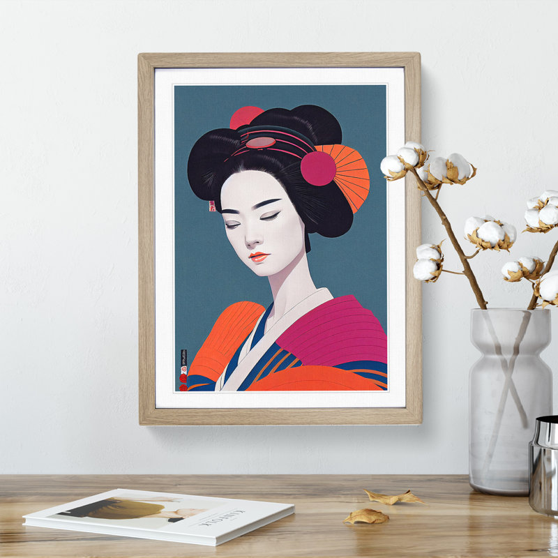 Dazzling Geisha - Single Picture Frame Print, 46cm H x 34cm W x 2cm D, Oak