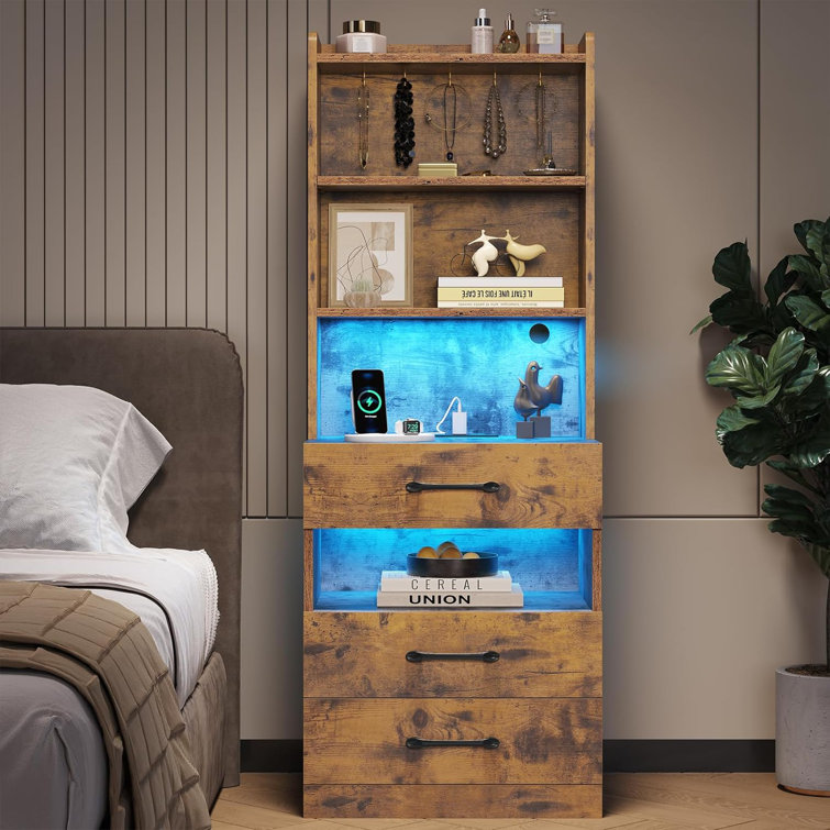 Manech 51.8" Tall Nightstand with Charging Station and LED Lights