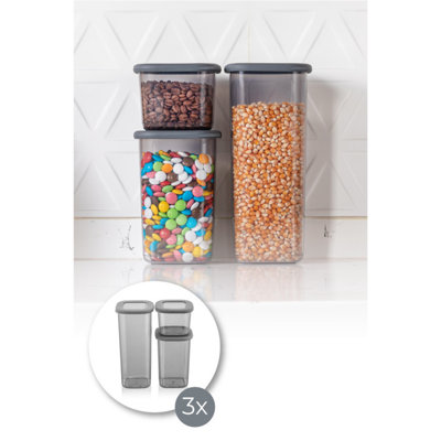 Ensemble de boîte de rangement durable (3 pièces), couleur anthracite, dimensions: 4 x 4 x 9,6 po (1750 ml), 4 x 4 x 6,5 po (1200 ml), 4 x 4 x 3,7 po (550 ml) | 100% plastique sans BPA | Va au lave-vaisselle, idéal pour organiser les espaces de la maison et du bureau