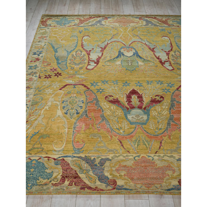 Antic Hand Knotted New Zealand Wool Gold Area Rug, 9'X12'