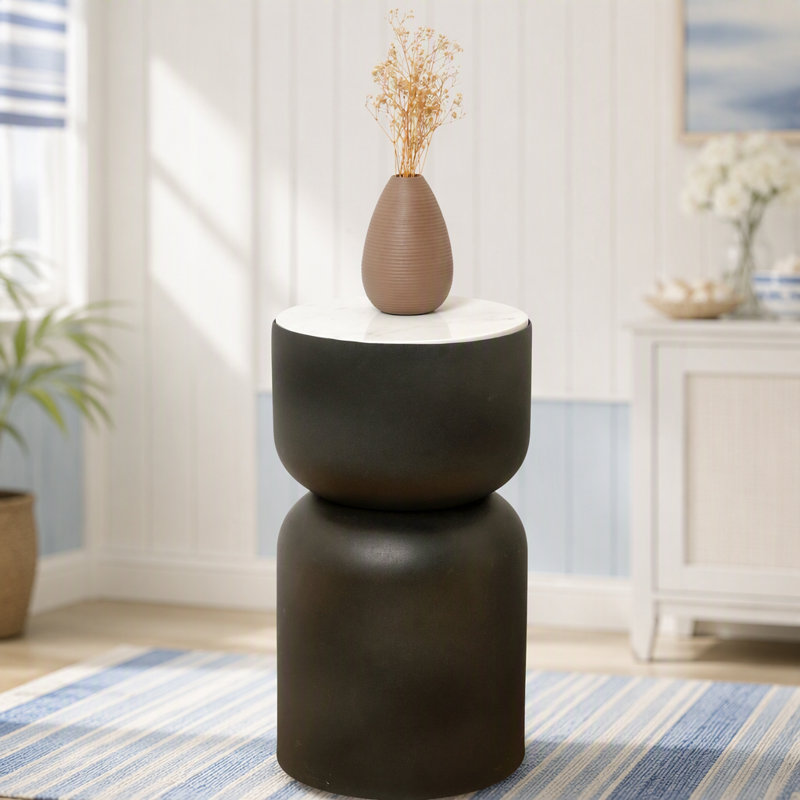 Modern Side Table with White Marble Top & Black Metal Frame