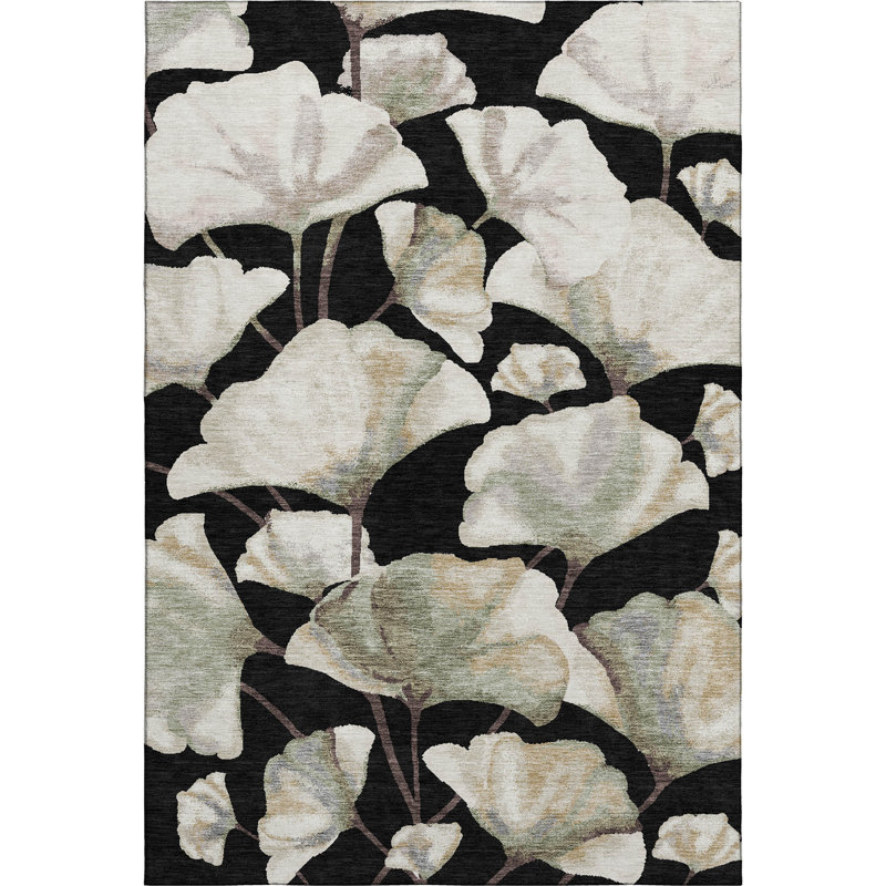 Premium Machine Washable Mayfield AMF2405 Floral Rug, 8' x 10', Black