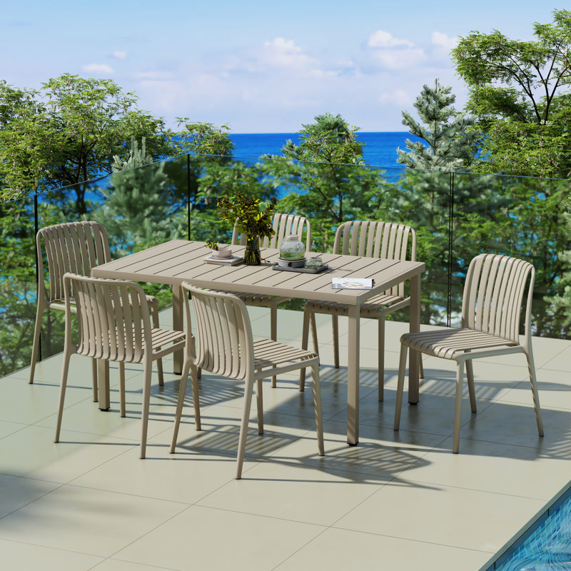 6-Person Outdoor Rectangular Dining Set, Beige