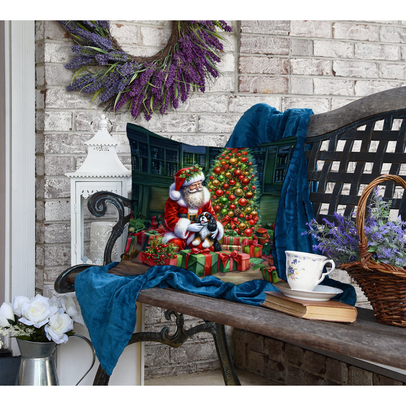 Cavalier Spaniel and Santa Claus Throw Pillow, 18"H x 18"W