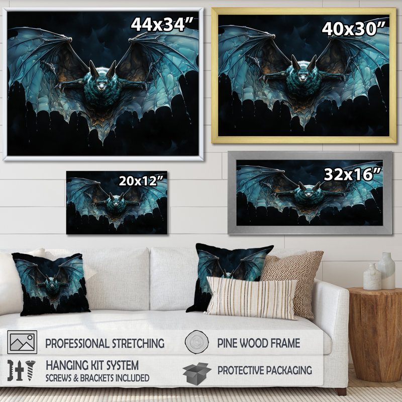 «Bat Nights Guardian», reproduction d'art sur toile, Cadre flottant blanc, H 30 po x l 40 po x P 1,5 po