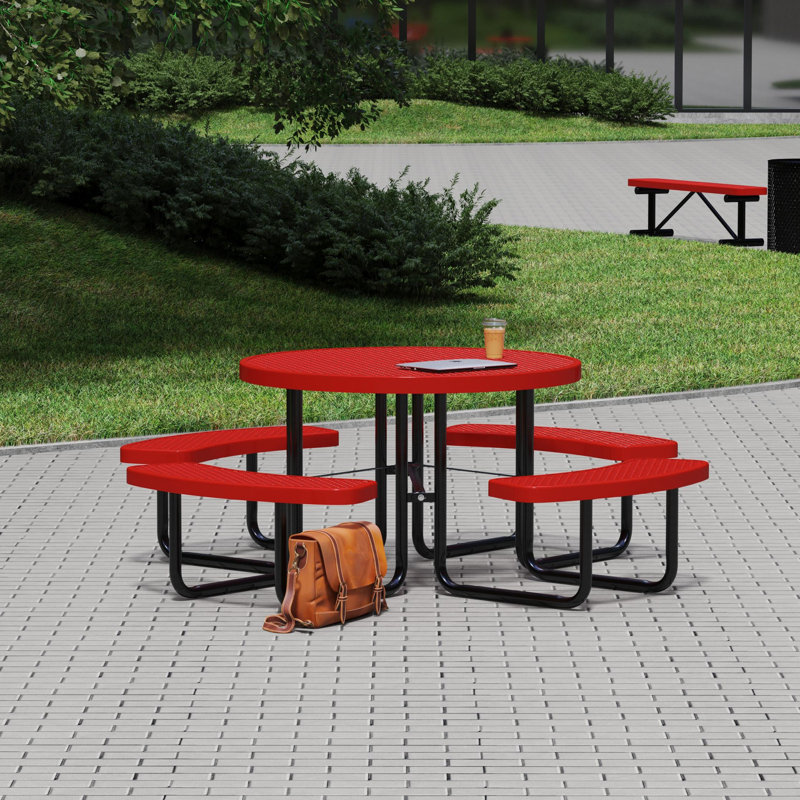 Leisure Craft 46" Round Outdoor Picnic Table with 4 Bench Seats, Red