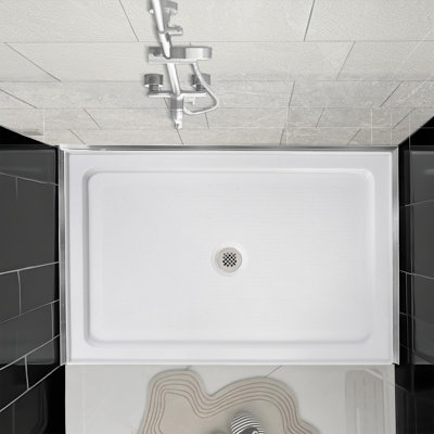 48" x 32" Shower Base with 304 Stainless Steel Drain – Anti-Slip Textured Resin Shower Pan, Clog-Free Strainer, Reinforced Durability, 3.5" Low Profile, Pre-Connected Kit for Easy Install