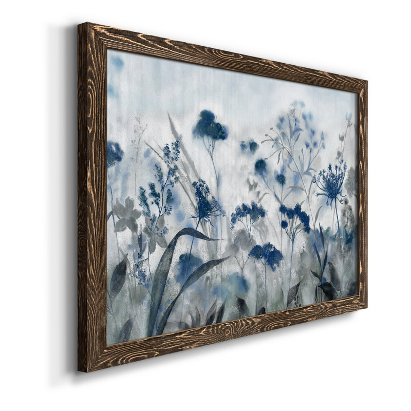 Inky indigo - peinture sur toile encadrée, H 20 po x l 17 po x P 1,5 po, Toile avec cadre en noyer
