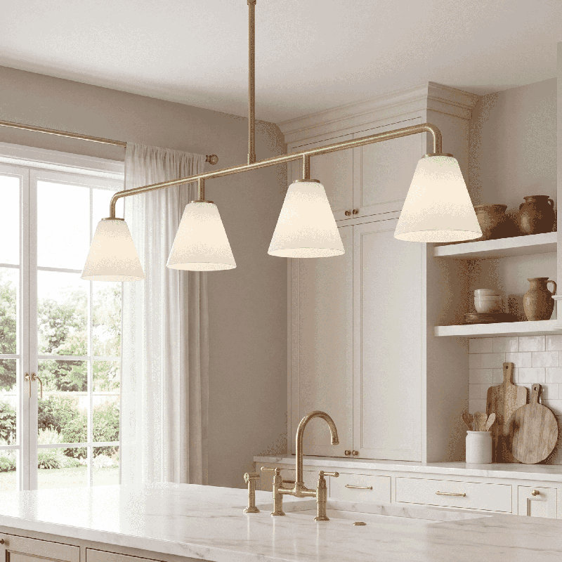 Lustre linéaire à 4 lumières Hashimoto , Nickel satiné
