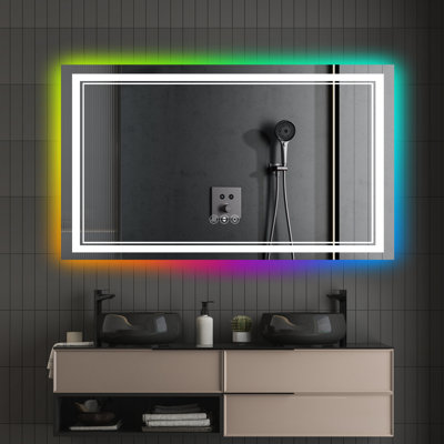 Miroir de salle de bain 60 po x 30 po à DEL sans cadre, miroir intelligent, rétroéclairage RVB