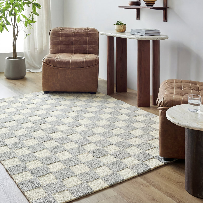 Moroccan Wool Hand Tufted Area Rug, Pewter/Ivory, Rectangle 183 x 275 cm