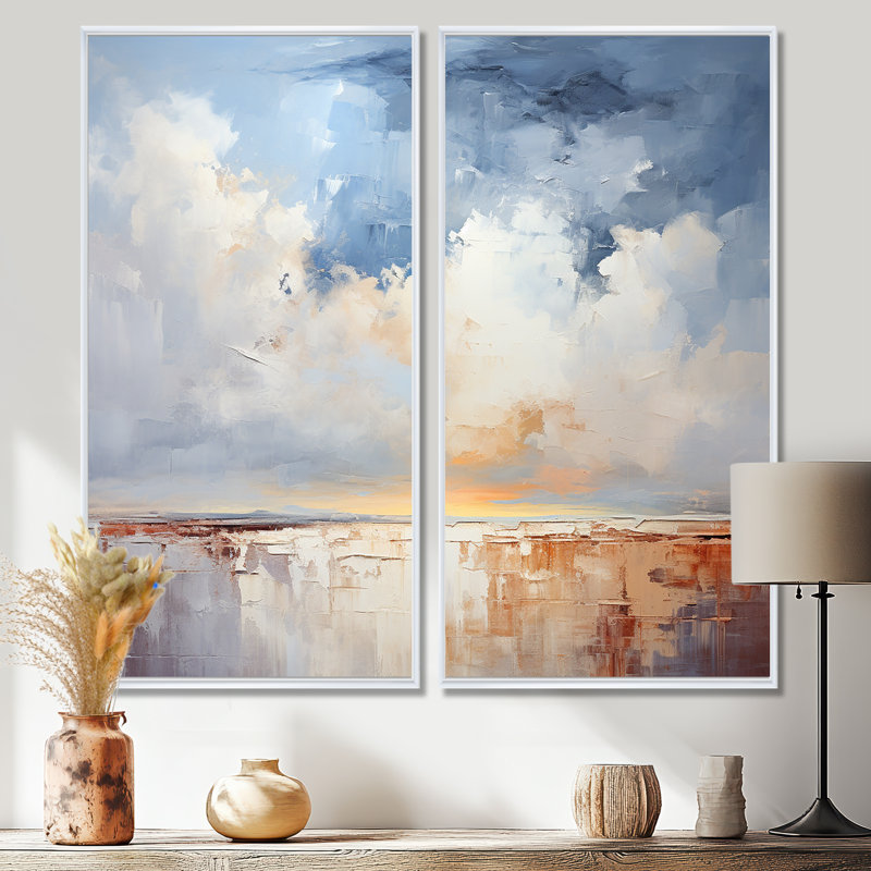 «Clouds Landscape Canopy Collage I», ensemble de 2 reproductions d'art sur toile, H 32 po x l 32 po, Blanc
