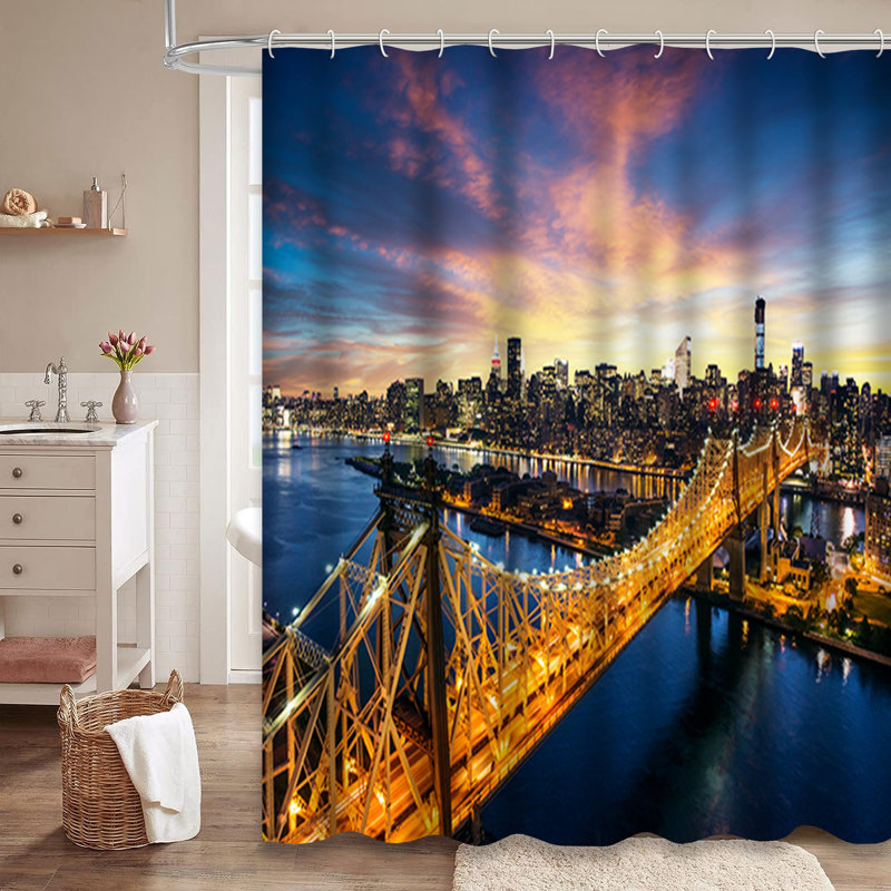 Rideau de douche à 12 crochets New York, L 72 po x l 84 po
