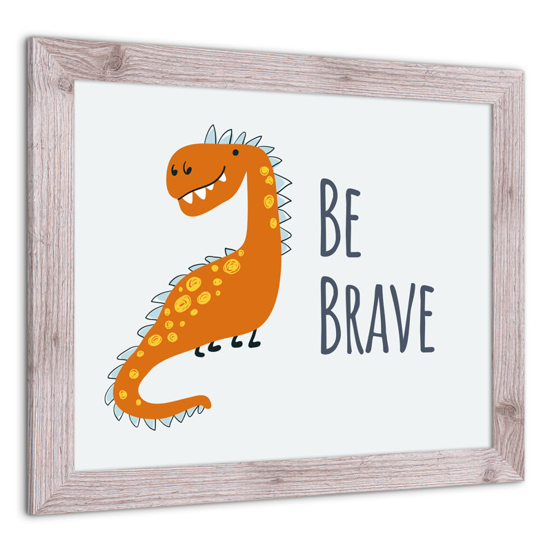 «Dino Be Brave», art encadré, H 24 po x l 20 po x P 0,75 po, Cadre blanc
