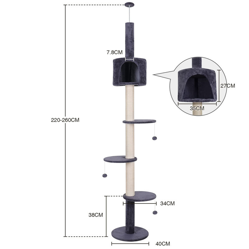 260cm H Cat Tree, Dark Grey
