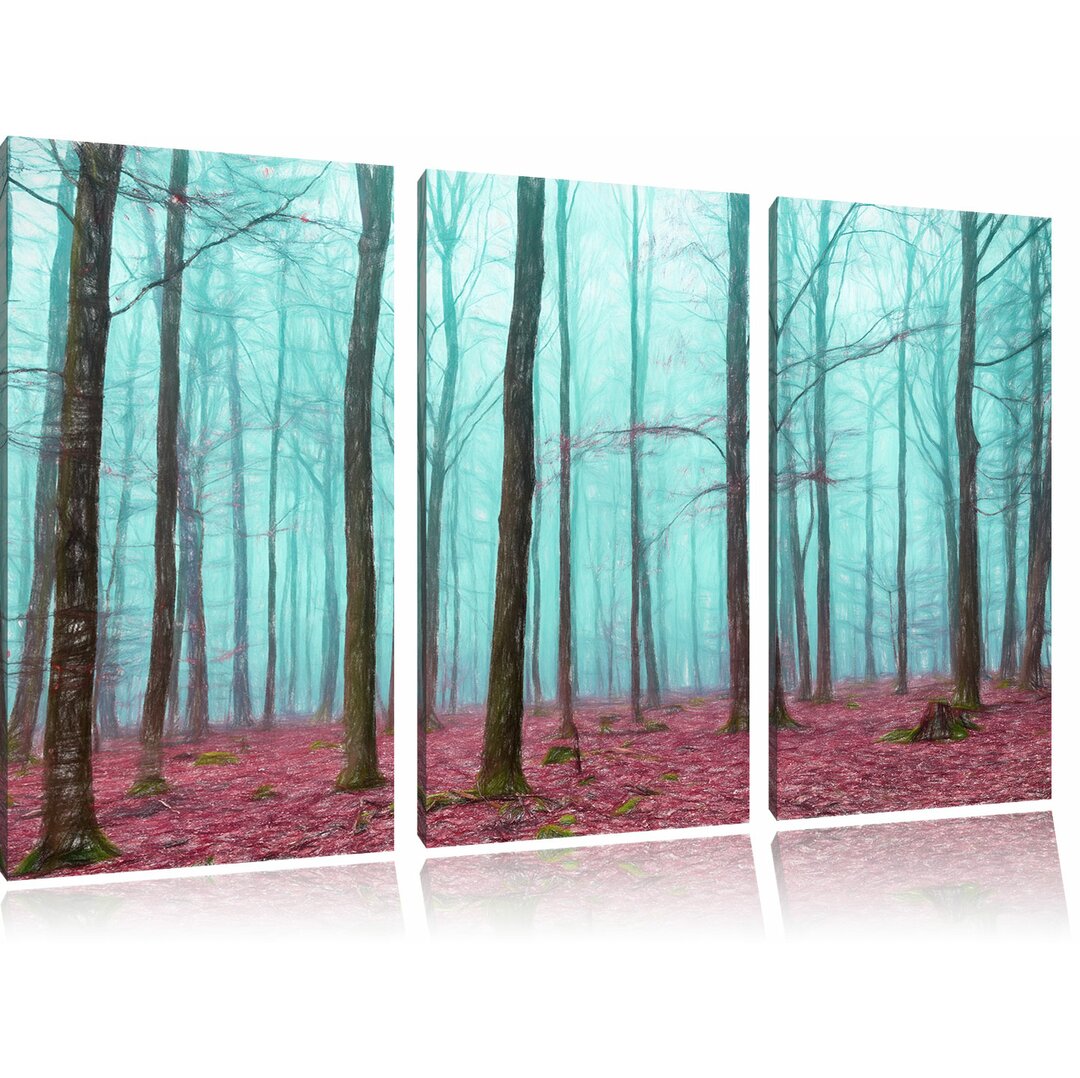 3-tlg. Leinwandbilder-Set „Abstrakter Wald“, Grafikdruck