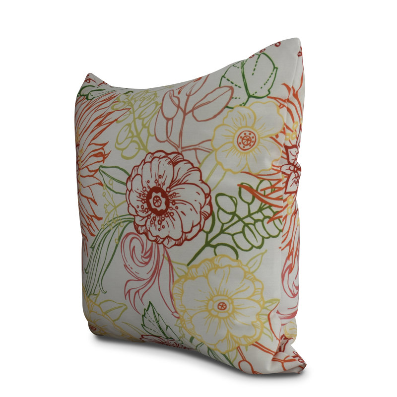 Orange and White Floral Square Throw Pillow, 16" x 16"