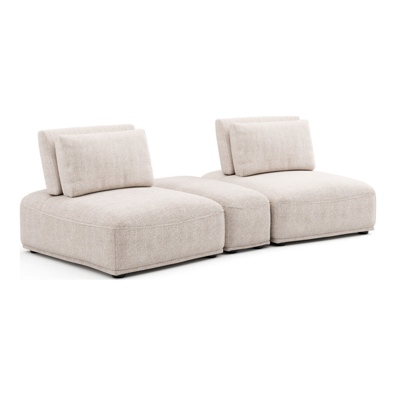 Aukeem 3 - Piece Upholstered Sectional, Cream Polyester