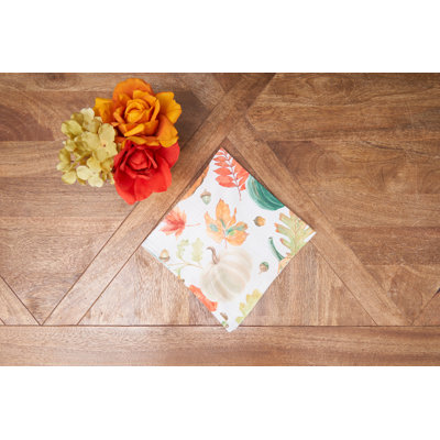 18" Harvest Teal Pumpkin Floral Flower Leaves Cloth Napkins, Set of 6 Autumn Fall Thanksgiving Home Dining Kitchen Dinner Table Tabletop Decor Decoration, S/6