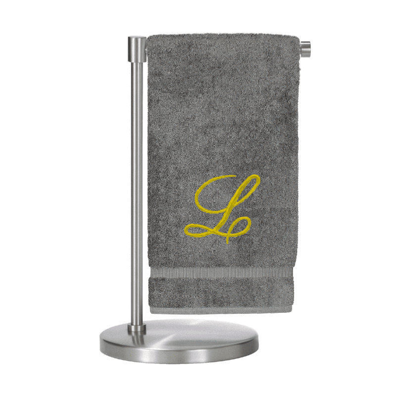Serviettes de bain monogrammées - ensemble de 1 - lettre en script, L, Gris / Or