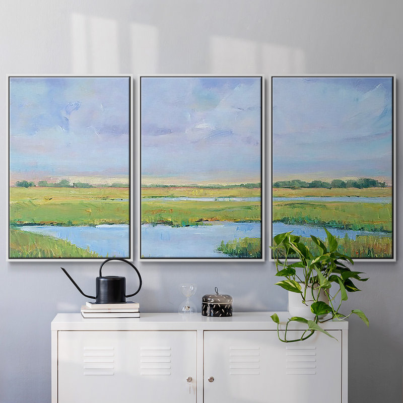 Summer Marsh I - Toile encadrée à pièces multiples, Blanc, H 40 po x l 78 po x P 2 po