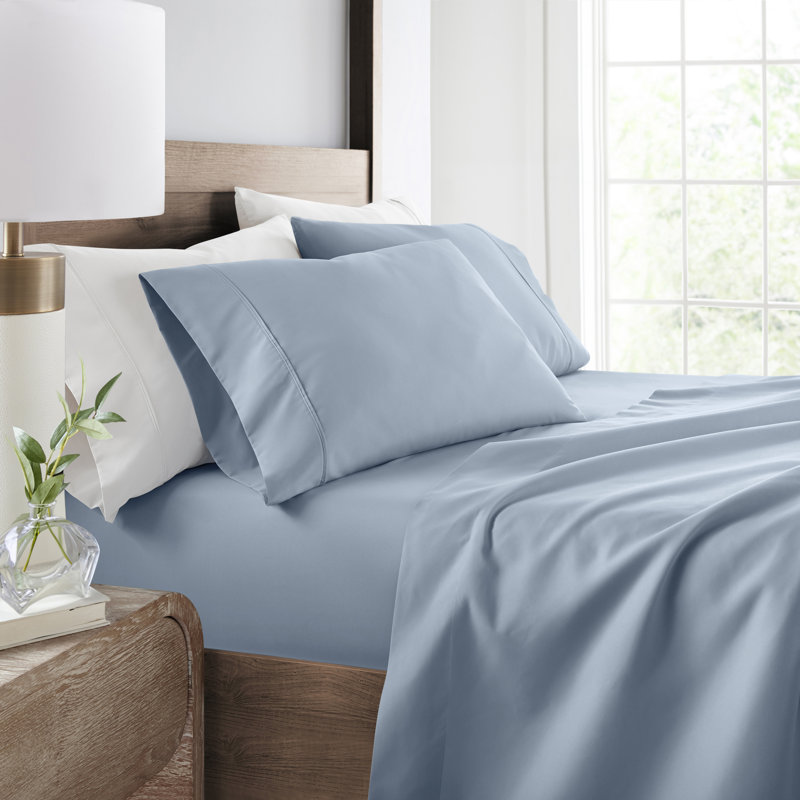 Ensemble de draps 4 pièces, Ensemble de draps pour lit simple TG avec 1 taie d, Bleu clair