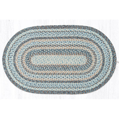  Denim Blue Oval Braided Jute Rug