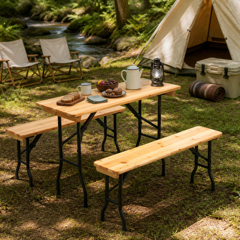 Table de pique-nique pliante de 1,13 m x 1,62 m, plateau en sapin naturel, 3.7FT Narrow