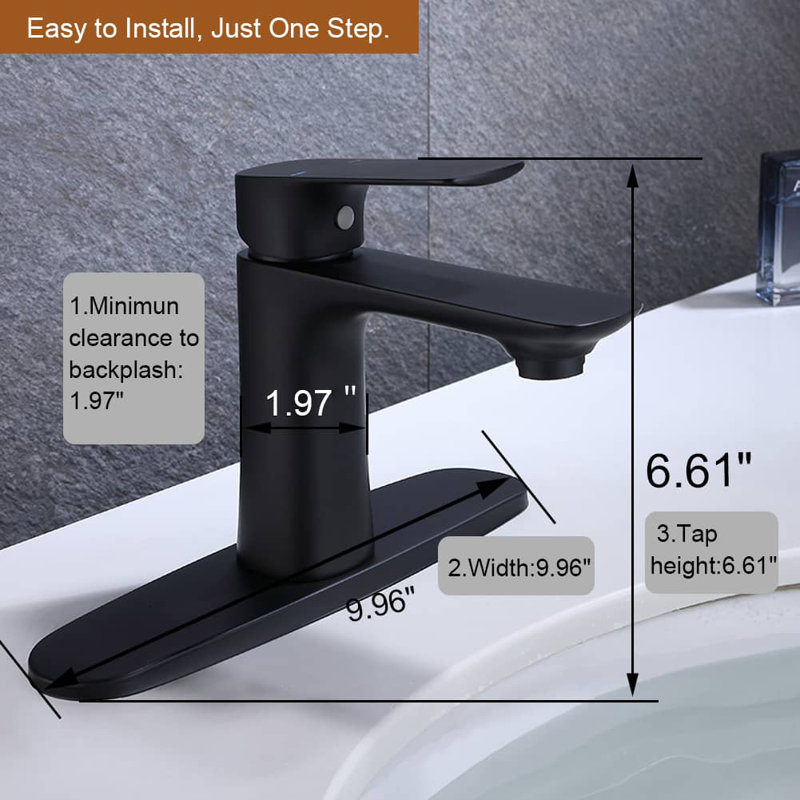 Robinet de salle de bain monotrou en laiton massif, Noir mat