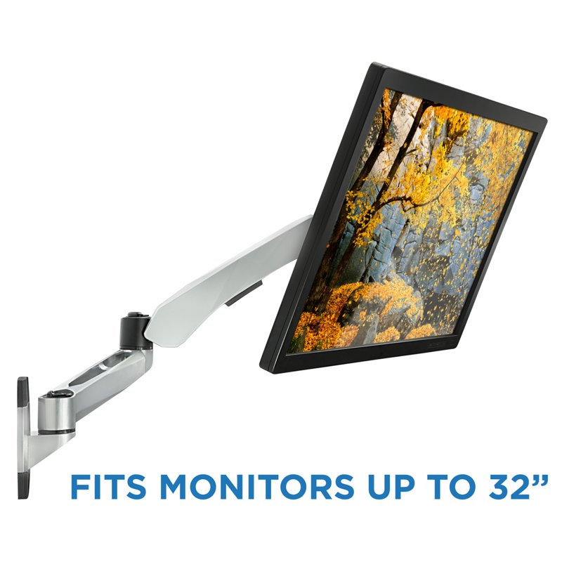 Silver Aluminum Full-Motion Adjustable Wall Mount for 24" Monitors