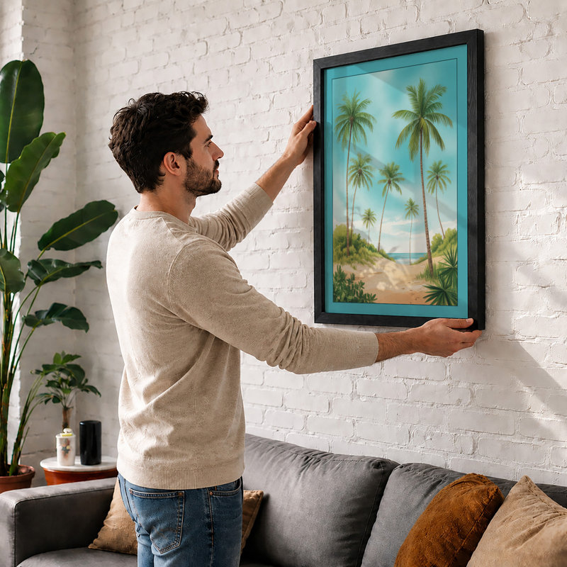 Tropical Paradise Coastal - Framed Print, A1 - 84.1 x 59.4 cm, White