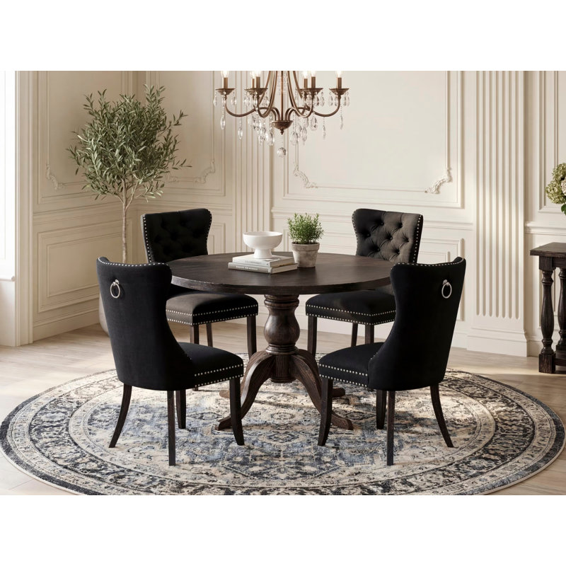 L'ensemble de table de cuisine 5 pièces contient une table Parson et 4 chaises de cuisine en tissu de polyester noir avec dossier capitonné - Noir sablé