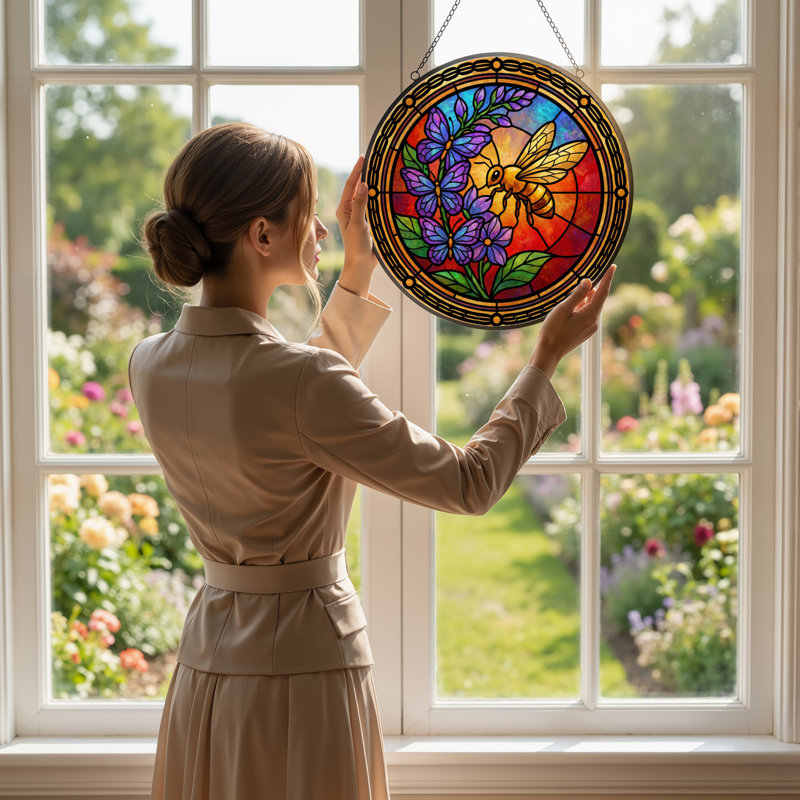Panneau de vitrail en forme de fleur d'abeille 12 "H, H 12 po x l 12 po