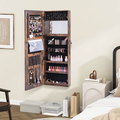 Latitude Run® Led Mirror Jewelry Cabinet Wall/door Mounted 47" Armoire 3 Coffee