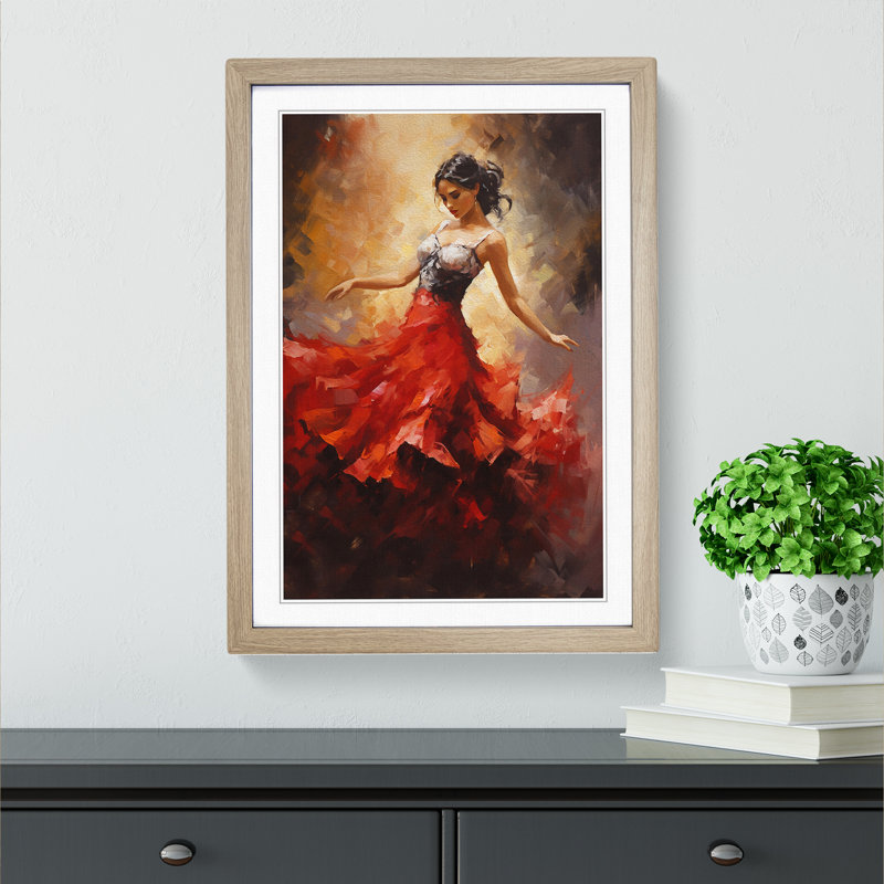 Flamenco Dancer Impressionism No.2 - Single Picture Frame Print on Wood, 46cm H x 34cm W x 2cm D, Oak