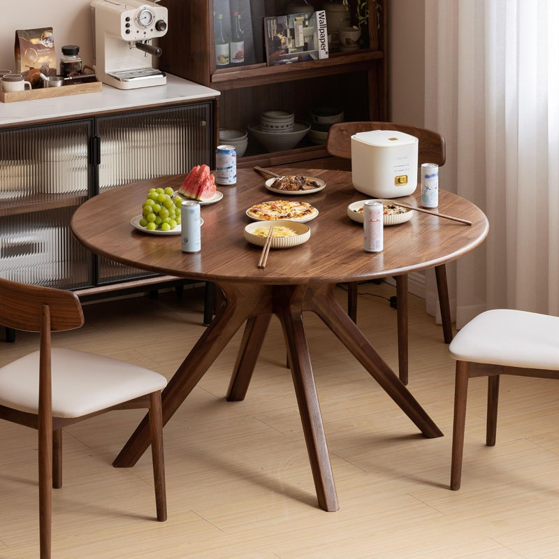 Solid Wood Round Dining Table, Black Walnut, 43"W