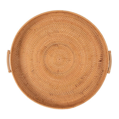 Round Decorative Woven Rattan Tray With Handles