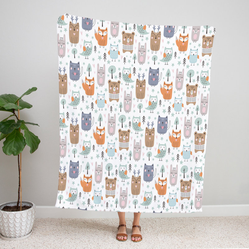 Throw Blanket, 51" W x 60" L, Animal Print/Abstract, Orange/Brown/Blue