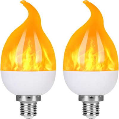 E12 LED Flame Bulb, 3 Modes Flicker Bulb, Candle Holder Candle Fire Bulb For Home Party Patio Indoor Outdoor Halloween Decoration (2 Pcs Set)