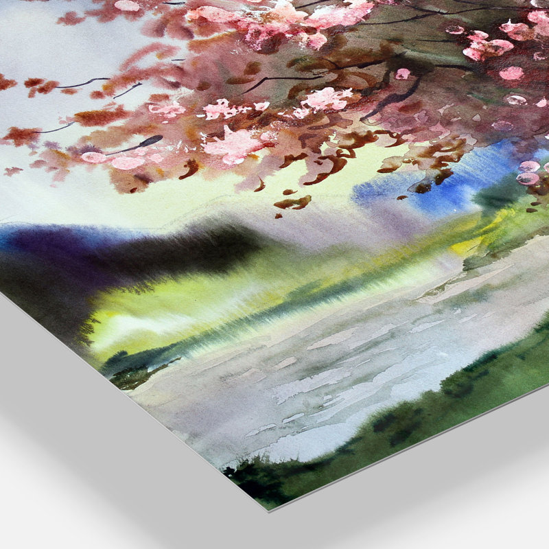 Arbre avec fleurs printanières - reproduction d'art, H 30 po x l 40 po x P 1,5 po, Métal
