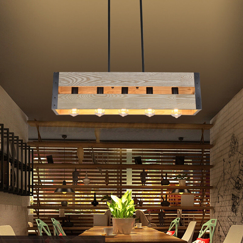 5 - Light Kitchen Island Pendant, Wood 