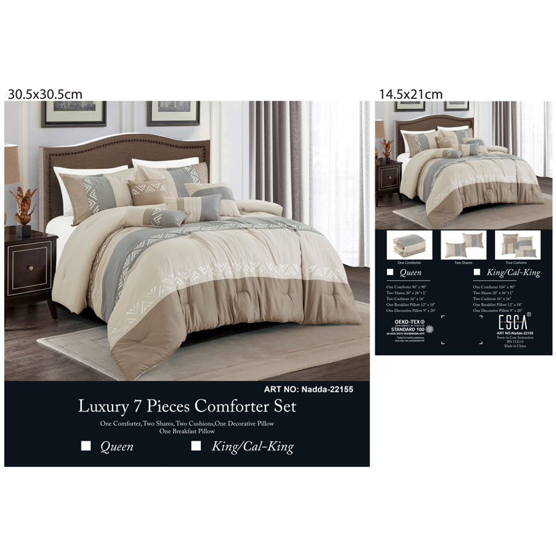 Ivory and Taupe Microfiber Queen Comforter Set with Decorative Pillows