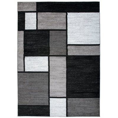 Astika Woven Geometric Gray/White/Black Area Rug - Modern Rectangles Polypropylene Carpet for Living Room, Bedroom, or Office