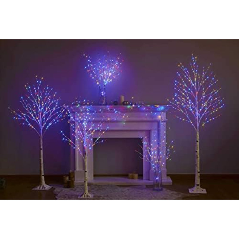 Lighted Birch Garland Battery Operated With 8 Function 48 Warm White And Multi Color Lights 6FT, Pre Lit Garland For Fireplace Christmas Holiday Decoration Indoor Outdoor