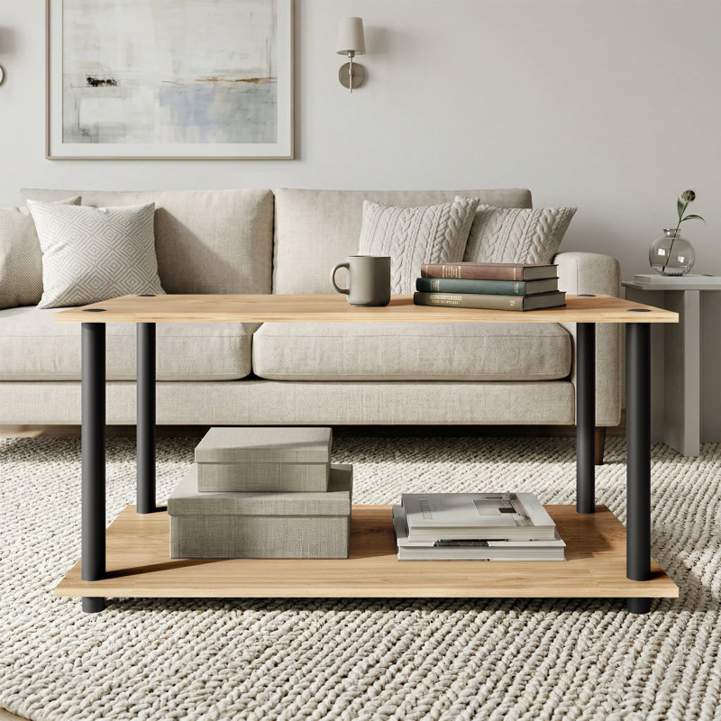 Table basse en chêne clair à assemblage facile, Chêne clair