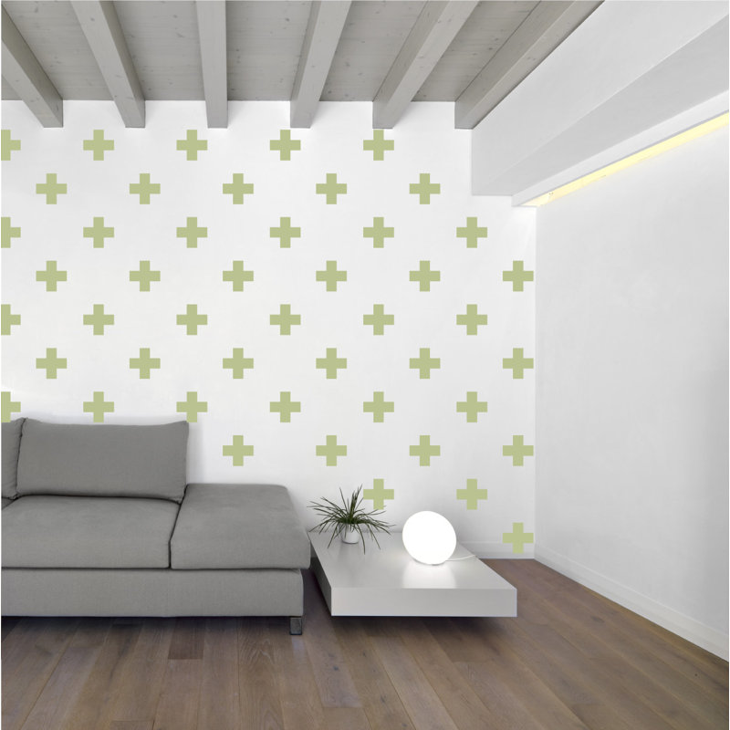Décalcomanie murale à motifs croisés suisses, Céladon, H 6 po x l 6 po x P 0,01 po