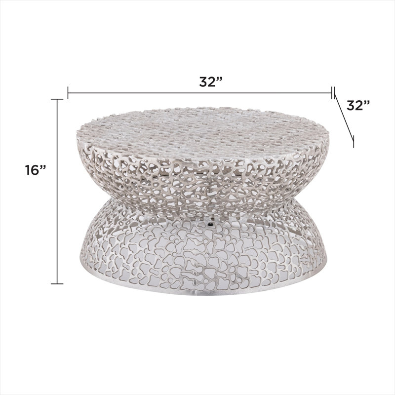 Table basse carrée 32 pouces de style contemporain et moderne en aluminium argenté classique