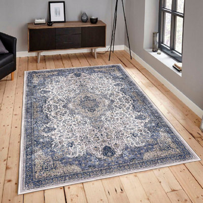 Premium Cotton Area Rug, 31.5 x 59.1 Inches | 100% Cotton, 1200 g/m², Pile Height: 0.4 in, Non-Slip PVC Underside, Antibacterial, Machine Washable | Elegant Cream, Grey & Beige Design for Living Room & Bedroom